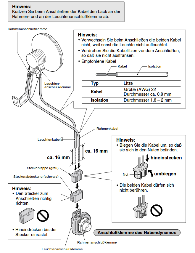 Einen Shimano Nabendynamo verkabeln